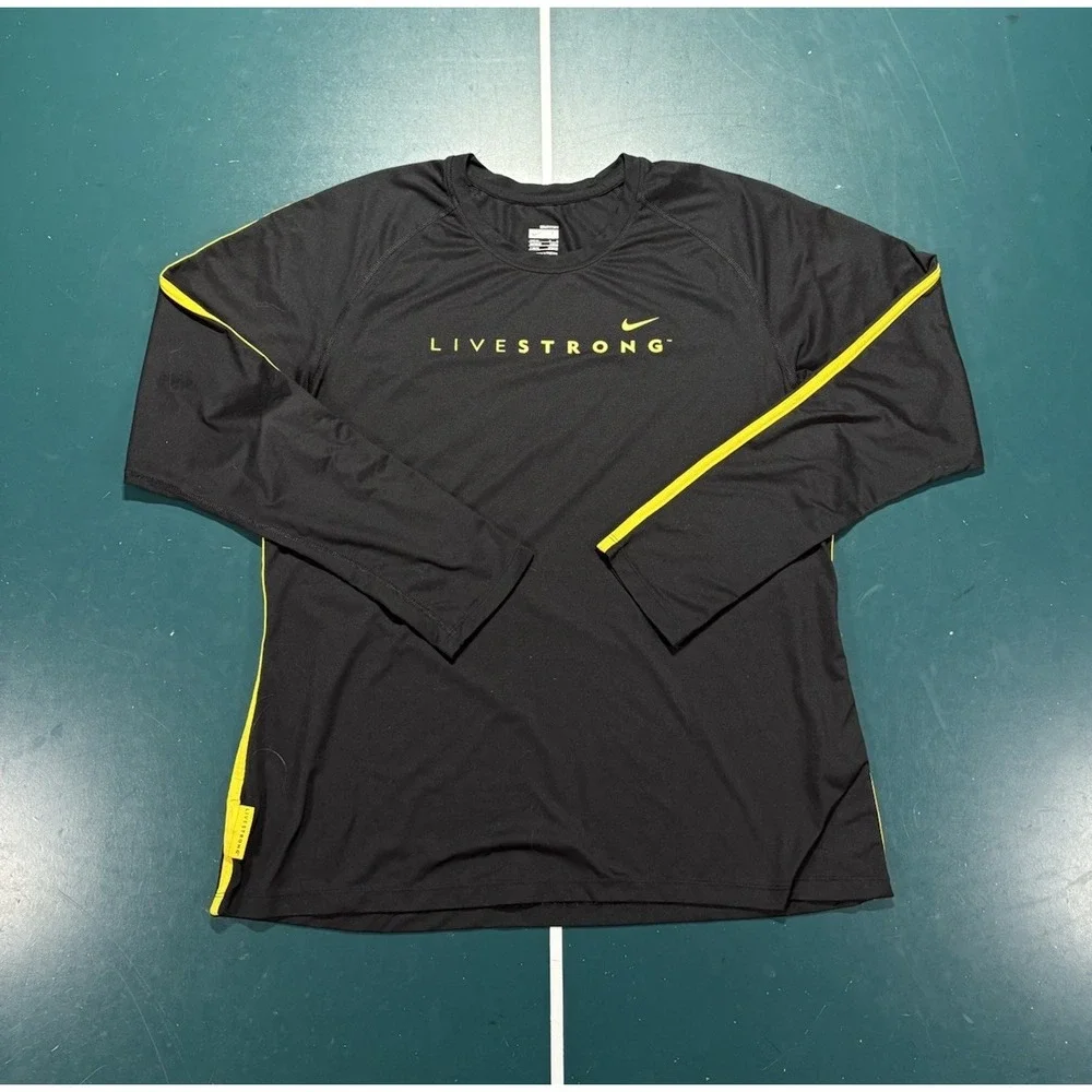 Nike Livestrong Long Sleeve Running Shirt Women's Large Black Yellow Athletic